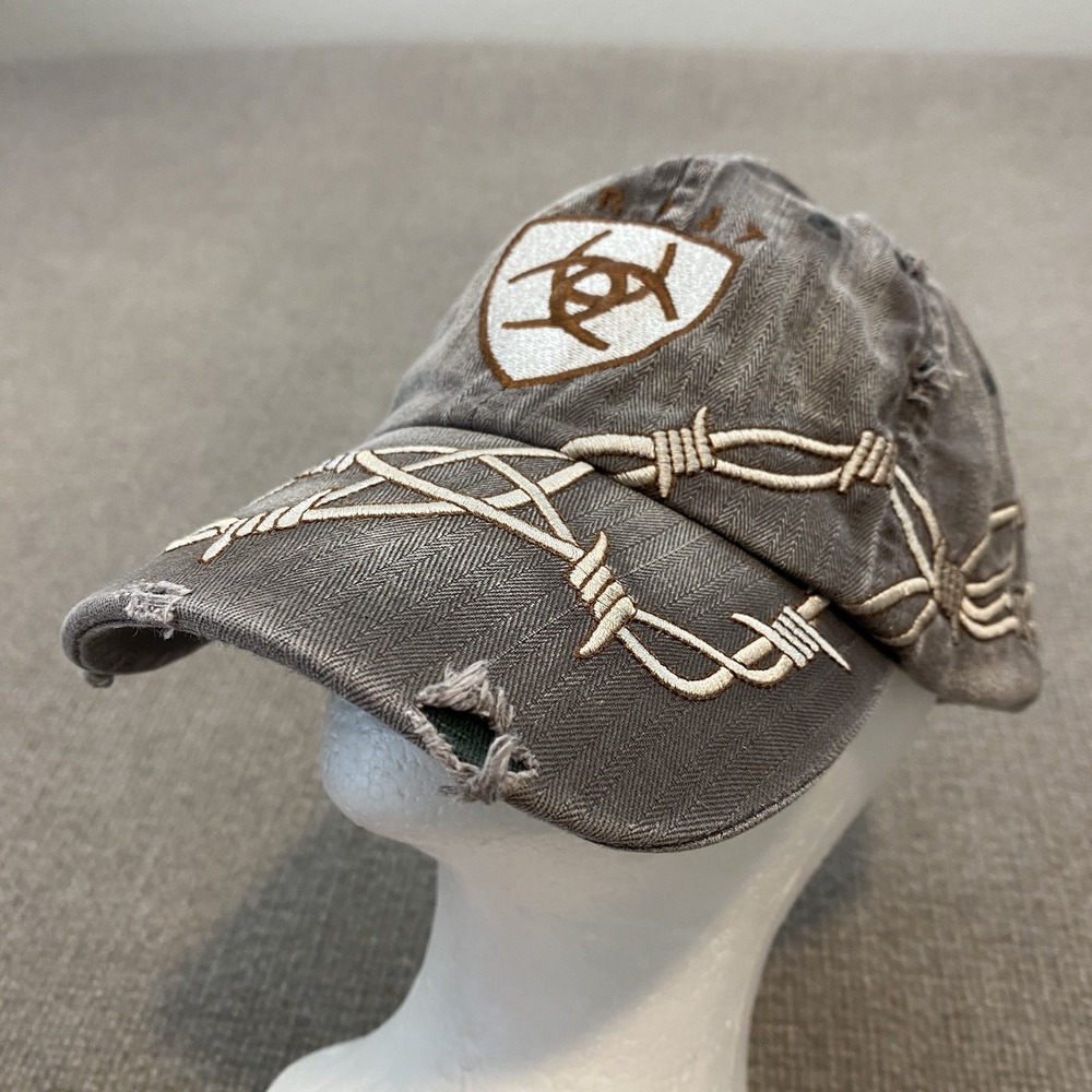 Ariat Hat Cap Strap Back Gray Barbed Wire Distressed Mens One Size Western